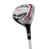 LADIES LEFT HAND MAGENTA/PINK POWERBILT ALL GRAPHITE COMPLETE GOLF CLUB SET w/DRIVER + HYBRID + BAG + PUTTER + 3 HEAD COVERS: REGULAR LENGTH